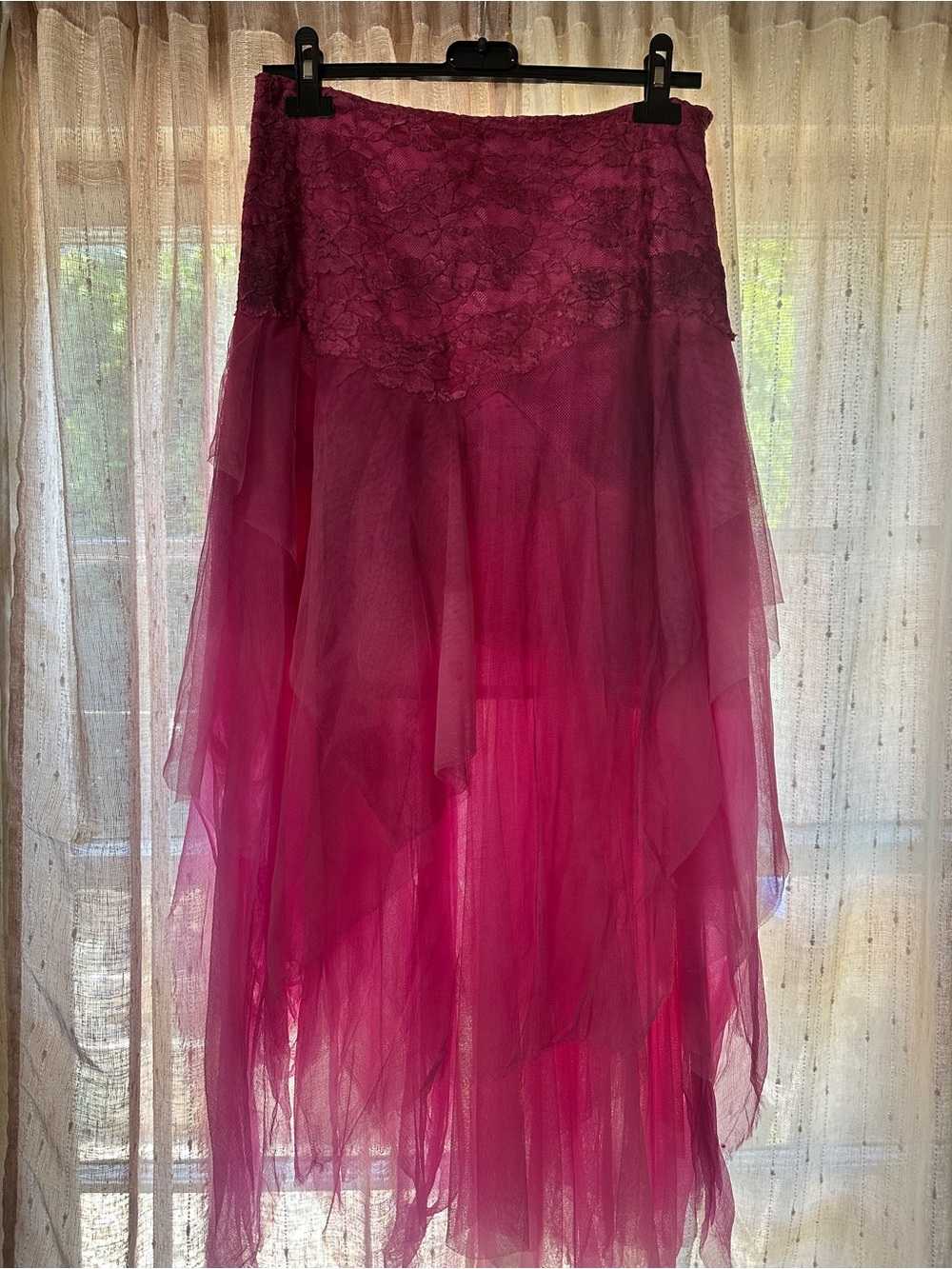 Free People Fuchsia Layered Lace & Tulle High-Low Skirt